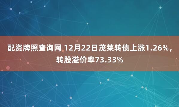 配资牌照查询网 12月22日茂莱转债上涨1.26%,转股溢价率73.33%