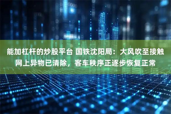 能加杠杆的炒股平台 国铁沈阳局：大风吹至接触网上异物已清除，客车秩序正逐步恢复正常